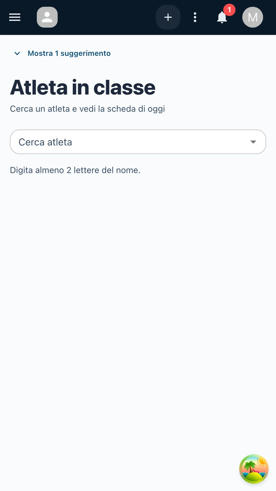 Vista Atleta in classe sul telefono del coach: scheda di oggi per l'atleta selezionato